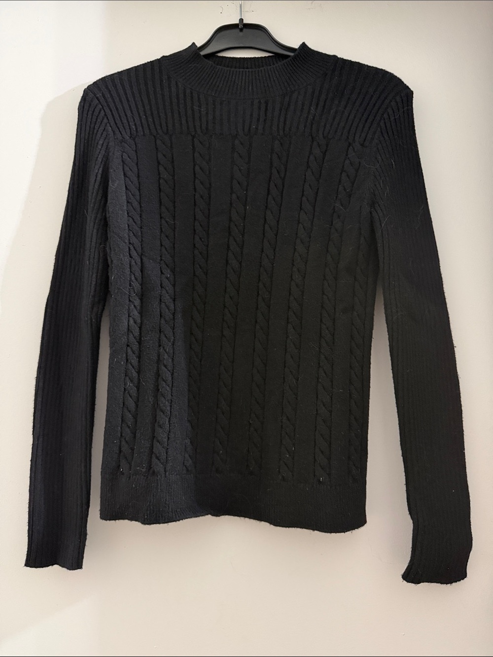 Classic Black Cable Knit Women's Sweater SIZE S